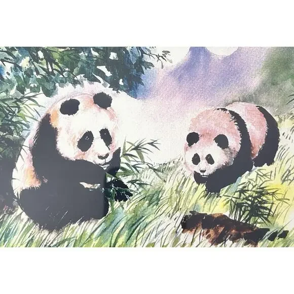 Dong Liang Yuan Set of 4 Framed & Matted Small Signed “Panda” Prints 10”X8”